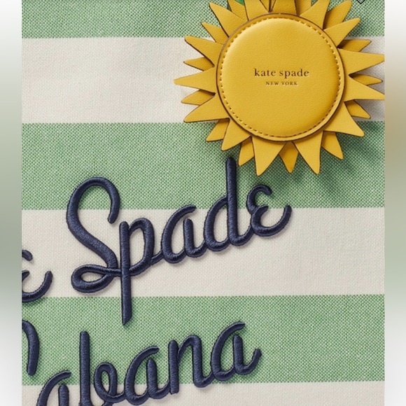 NWT-Kate Spade-Market Cabana☀️Canvas Medium Tote-Green & White Striped-$228: - Picture 11 of 16
